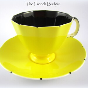 FLORAL Yellow and Black Vintage Teacup , Made in ENGLAND Tea Cup