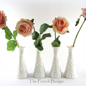 LOT of 4 White Milk Glass Vases Farmhouse Milk Glass Bud Vases, Instant Collection  , DIY Wedding Table Decor Centerpieces