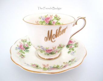 Royal Albert Moss Rose Vintage MUTTERTAG Teetasse und Untertasse Made in ENGLAND Teetasse