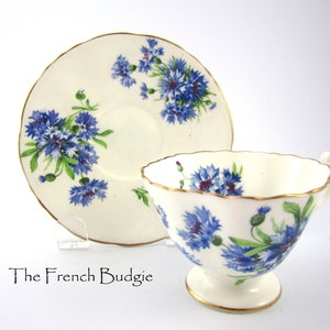 Hammersley Blue Cornflower Vintage Mokkatasse und Untertasse Made in ENGLAND Kinderteetasse