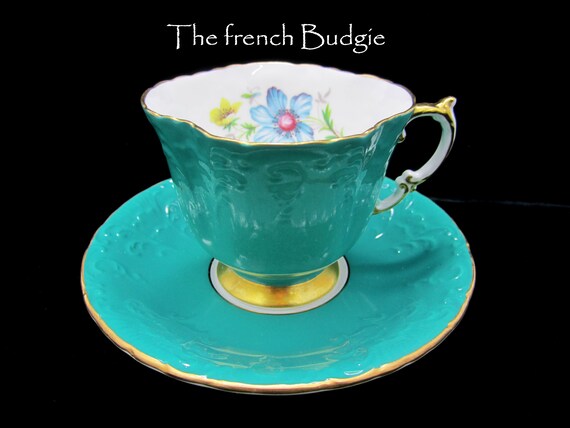 Aynsley イングリッシュ ティールグリーン クワトロフォイル ティー