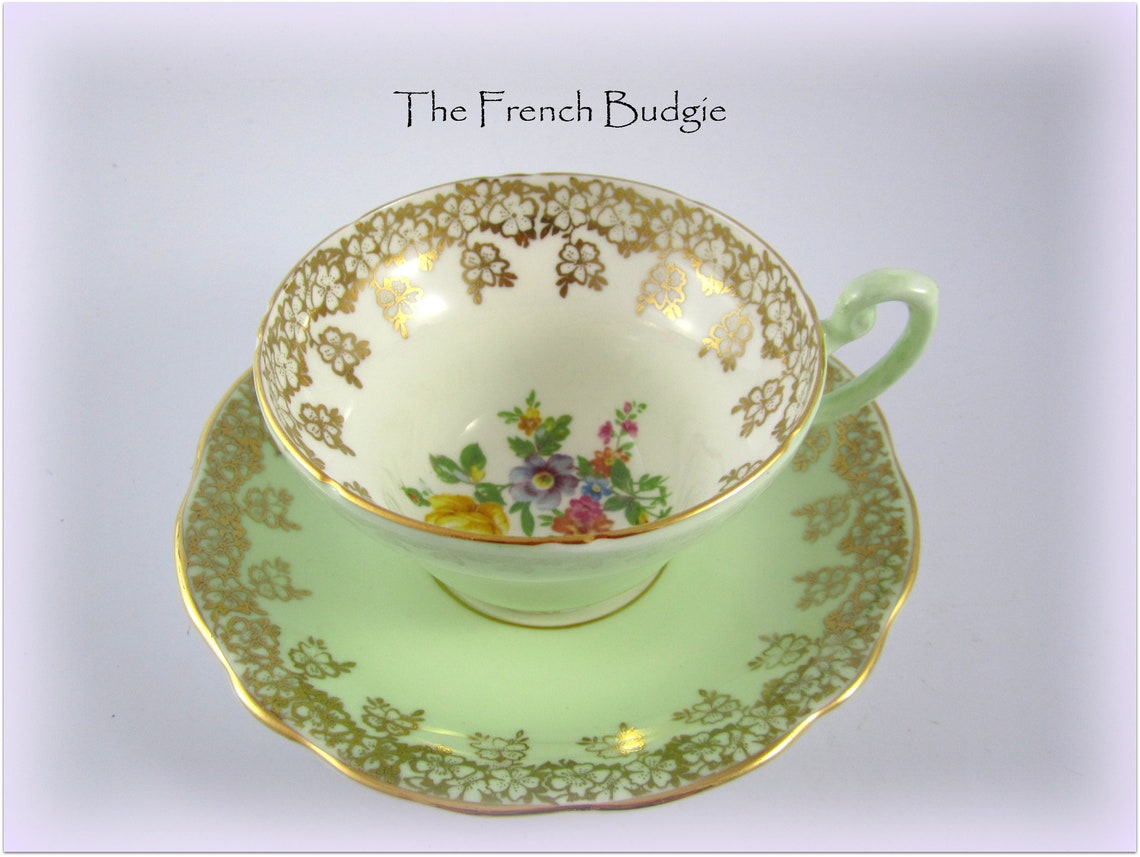 Foley Mint Green and Gold Teacup Vintage Tea Cup Made in Etsy