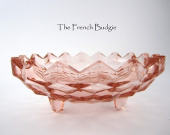 Pink Depression Glass Cubist Candy Bowl