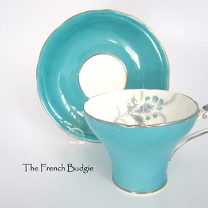 Aynsley Türkis Blau Korsett Vintage Tee Tasse und Untertasse Set Made in ENGLAND Teetasse