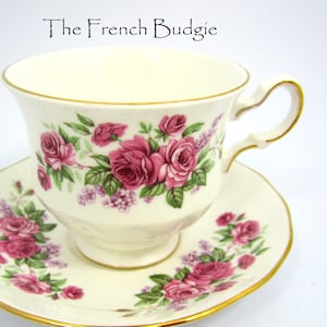 Queen Anne Pink Roses Vintage Teacup and Saucer Set Made in ENGLAND Tea Cup