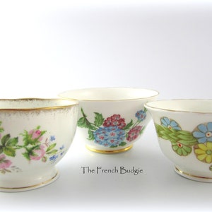 Tres (3) adorables azucareros abiertos de porcelana inglesa vintage hechos en INGLATERRA