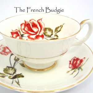 Royal Grafton Red Long Stem Rose Vintage Teacup and Saucer Set Made in ENGLAND Tea Cup