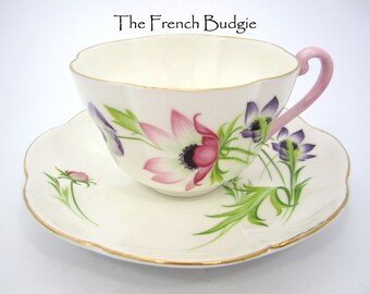 Shelley China Anemone Tea Cup And Saucer Windsor Shape Made in England 1959-1964 Tea Cup