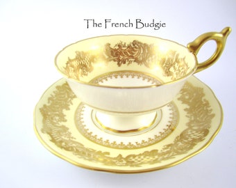 Coalport crèmekleurige en gouden vintage theekop en schotelset gemaakt in ENGELAND theekop