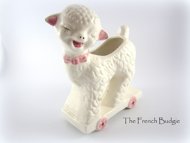 Vintage Kitsch white Baby Lamb Adorable Kitsch planter / Vase , Made in Japan image 2