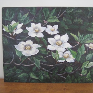 Beautiful Hand Painted Dogwood Floral Artwork - Original Painting on Board
