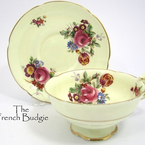 Conjunto de xícara de chá e pires de boca larga Royal Doulton Spring Flower, feito na Inglaterra