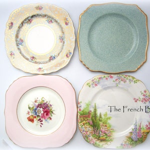 SET of 4 Square Mismatched 6 inch Bread and Butter Tea Plates ENGLISH china