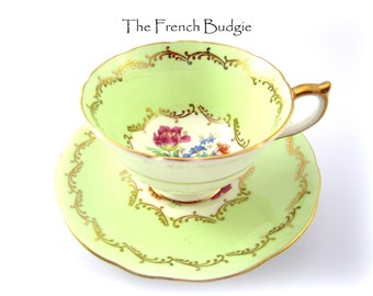 Aynsley Mintgroene vintage theekop en schotel set Engelse theekop