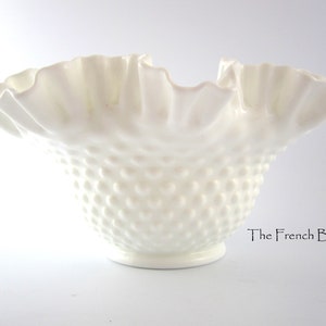 FENTON 9.5 inch White Hobnail Milk Glass Ruffled Bowl