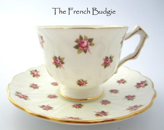 Zestaw filiżanka i spodek Aynsley Pink Rosebud Made in ENGLAND