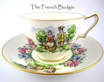Crown Staffordshire EVANGELINES ACADIAN GARDEN Zestaw filiżanek i spodków do herbaty w stylu vintage Made in England Filiżanka do herbaty