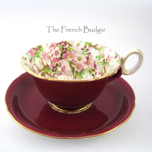 VINTAGE Rare Shelley  Cherry Red Maytime Chintz Cup & Saucer, Made in England Tea Cup