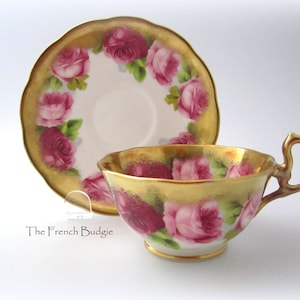 Royal Albert Red and Pink Rose Vintage Teacup and Saucer Set, Made in England Tea Cup Mothers day pattern