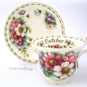 Royal Albert "COSMOS" OCTOBER  Flower of the Month tea cup and Saucer set Made in England Teacup