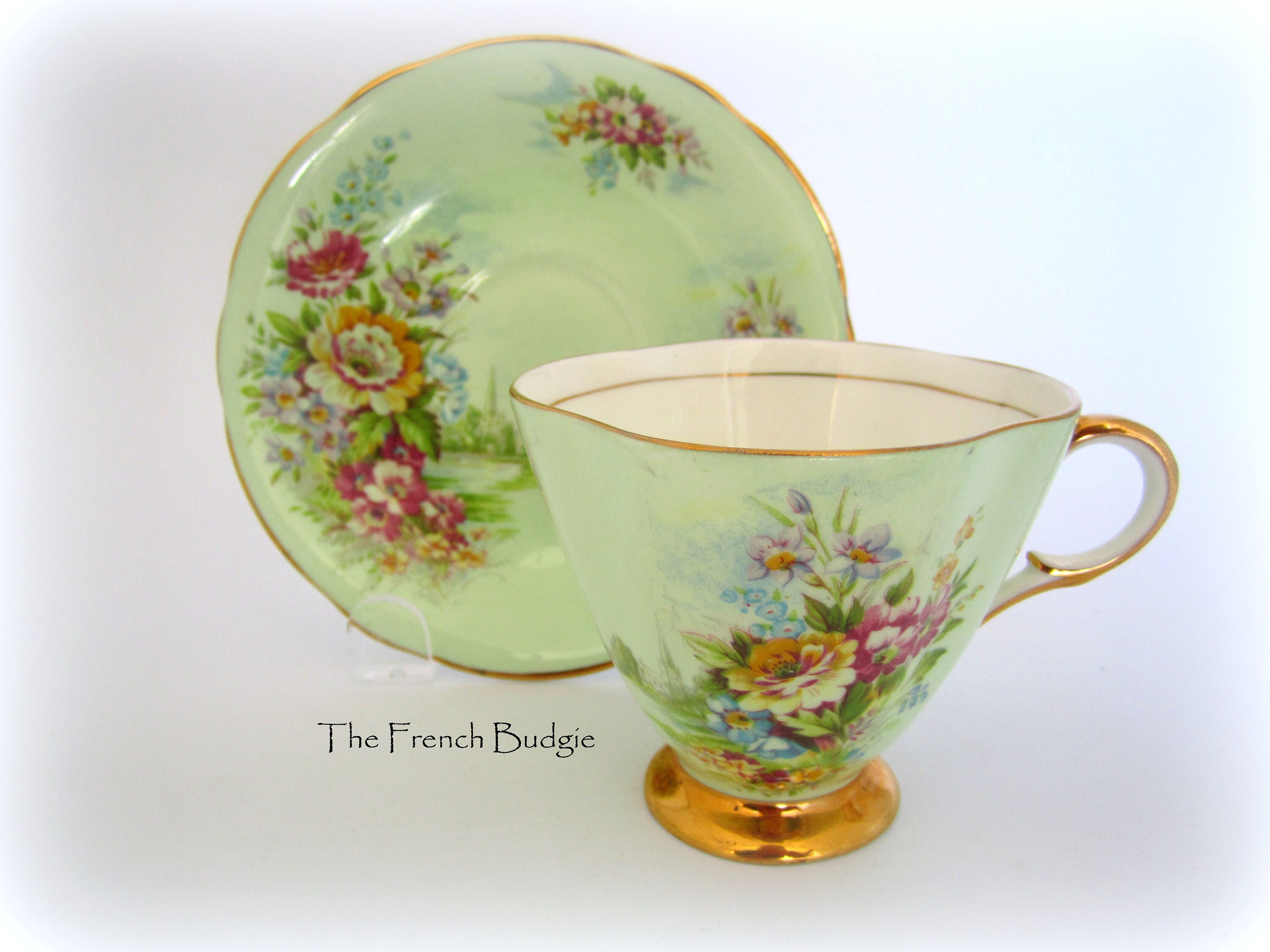 Rare Vintage Windsor Green Teacup and Saucer Set With Scene - Etsy