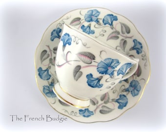 Royal Albert Blå Morning Glory Vintage Tekopp och fatset Tillverkad i England Tekopp
