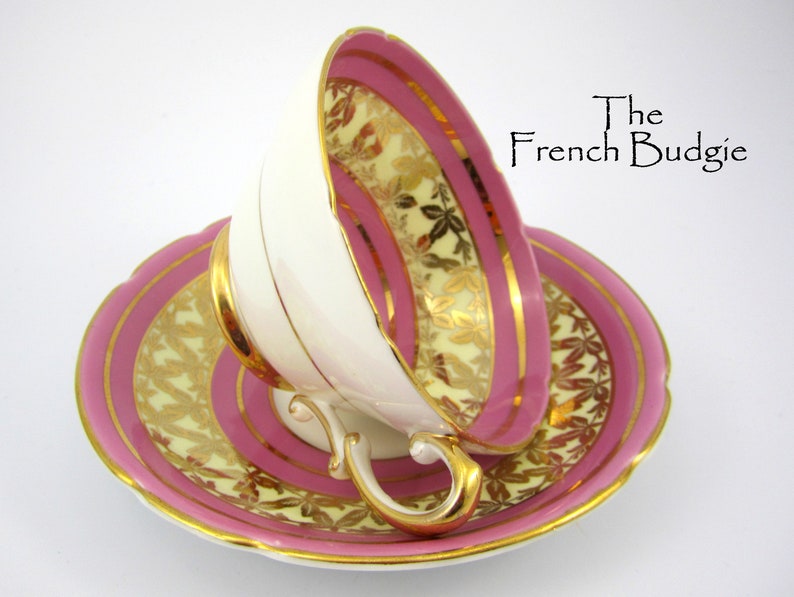 Stanley bright pink and gold tea cup and saucer set teacup etsy