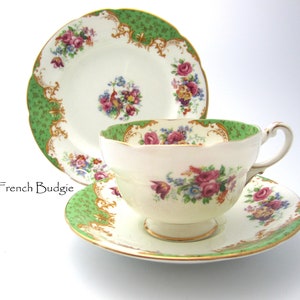 Paragon Green Rockingham Teacup and Saucer Trio Made in ENGLAND Tea Cup