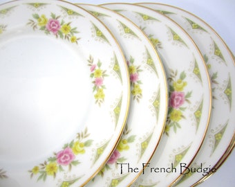 Lot of 6 bread and butter plates Premiere plate made in Japan Lorraine pattern pink rose