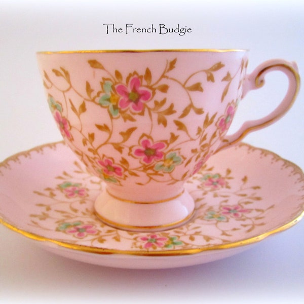 Tuscan Pink  Floral Teacup and Saucer Set, Made in ENGLAND