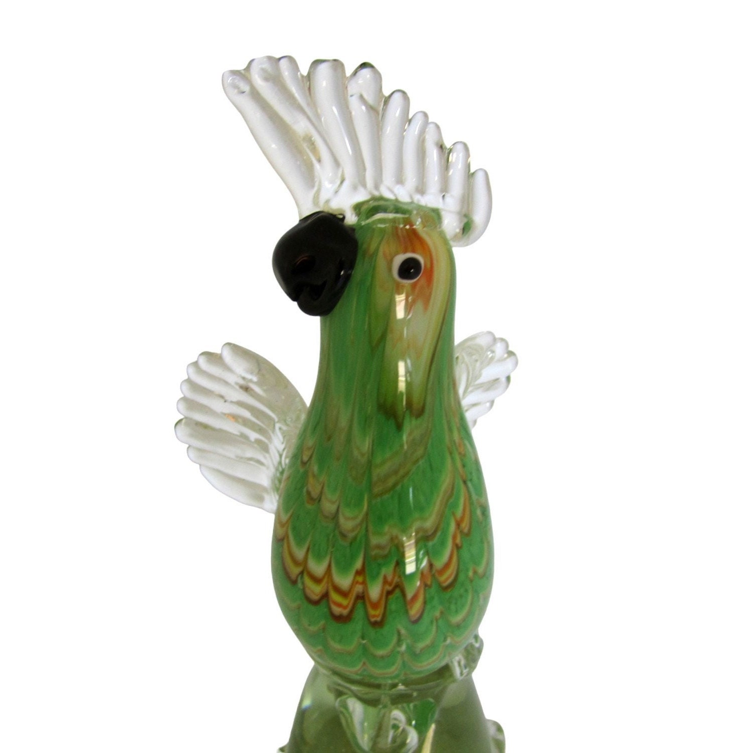 楽しいアートガラスの緑のオウムの鳥の置物 - Etsy 日本