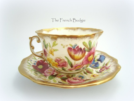 クイーンアン　カップアンドソーサー　アンティーク　希少品 ヴィンテージ Hammersley「QUEEN ANNE」ティーカップ＆ソーサー - 金箔