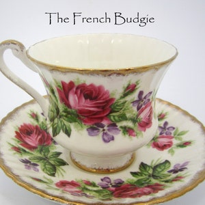 Vintage Paragon Roses and Violets Teacup and Saucer Set Made in ENGLAND Tea Cup