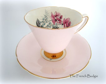 Old Royal Blush Pink  Vintage teacup and Saucer Set with Pink Rose Pattern Made in ENGLAND Tea Cup