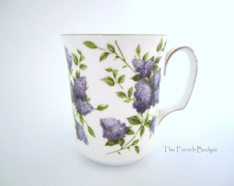 Royal Albert Vintage" Lilac Lane Platinum" MUG with  Purple Lilacs,  Made in England Tea Cup