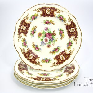Red and White Floral Salad Plates 7.5 inches bone china made in ENGLAND