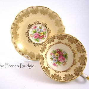 Foley Pale Blush and Gold with floral center Teacup and Saucer Set Made in ENGLAND