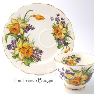 Royal Standard &quot;Woodland Wonder&quot; Spring Daffodil Teacup plate combo, Tennis plate, Hostess set Snack plate Made in ENGLAND Tea Cup