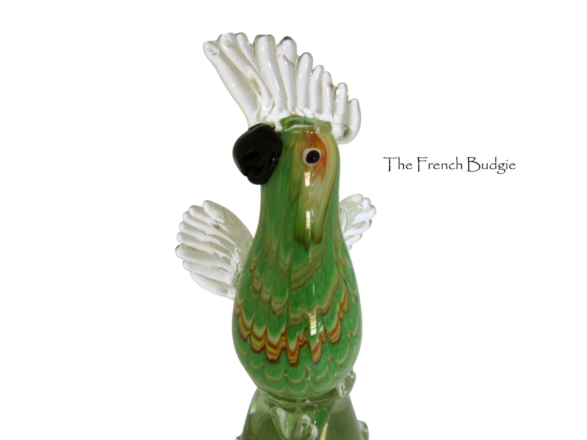 ガラスの置物　オウム　鳥 黄色いオウムのガラスの置物 - 手吹きガラスの鳥 - オウムの彫刻