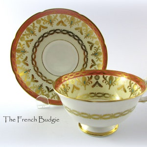 Royal Grafton - Set da tè vintage con tazza e piattino rosa pesca e oro, prodotto in Inghilterra