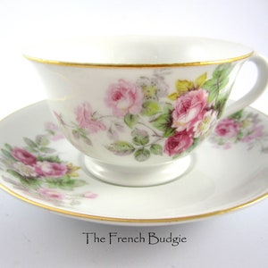 NORITAKE Romantic Pink Rose Teacup and Saucer Made in Occupied Japan Tea Cup