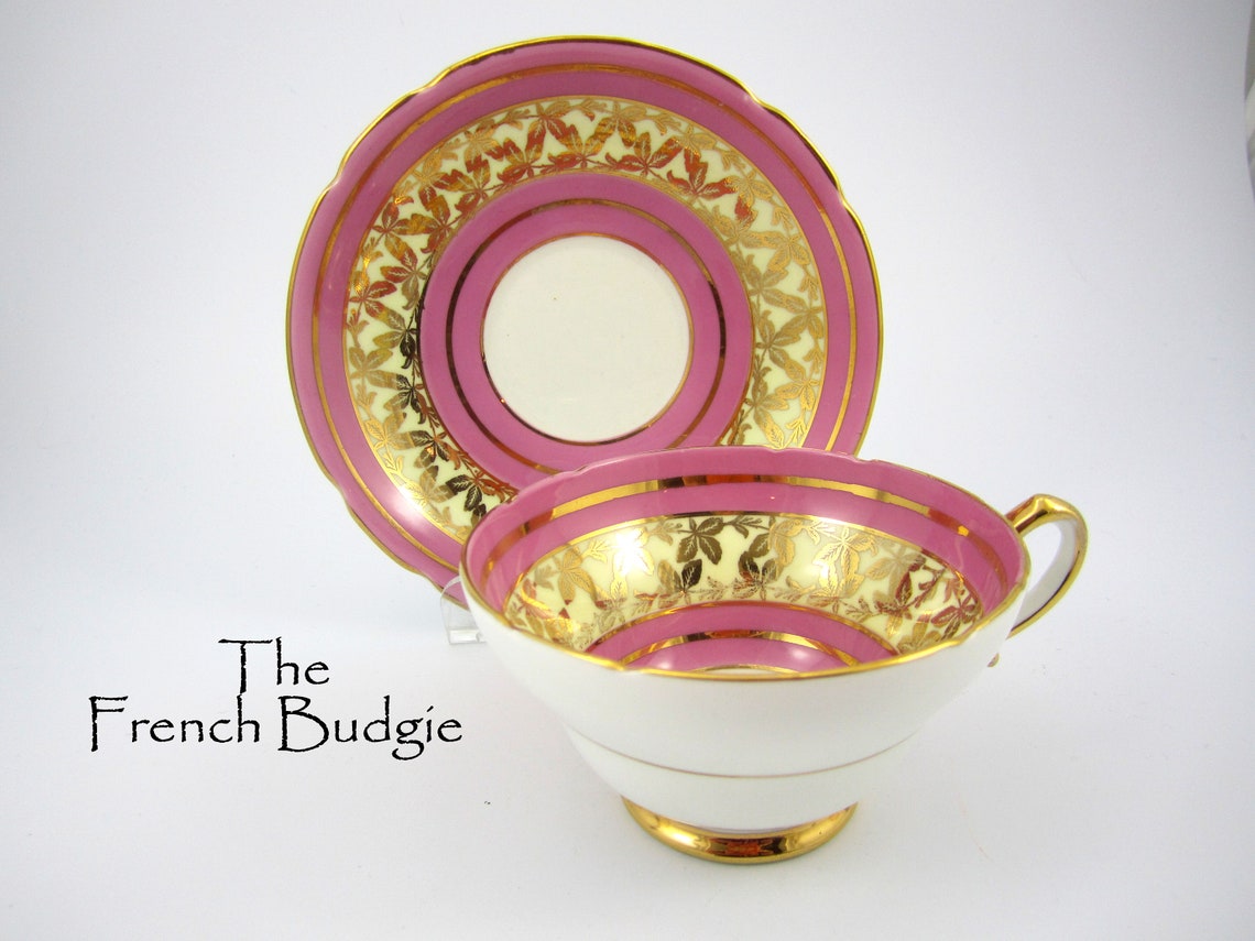Stanley bright pink and gold tea cup and saucer set teacup etsy