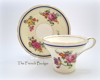 Aynsley bloemencorset vintage theekop en schotel set made in ENGLAND theekop