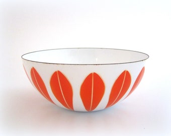 Vintage Catherine Holm  Lotus White and Orange Enamel Bowl- Grethe Prytz Mikkelsen- Made in Norway