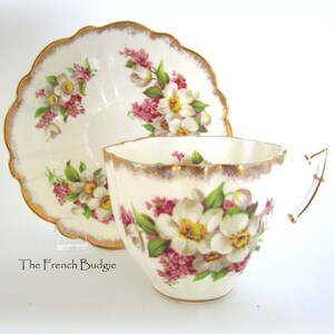 Victoria  Vintage Teacup and Saucer Set Daffodils and Pink Lilac  Tea Cup Made in ENGLAND