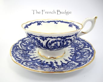 Coalport Blue and White Vintage Tea Cup and Saucer  set Teacup Made in ENGLAND Tea Cup