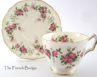Aynsley Pink GROTTO ROSE Vintage Teacup and Saucer Set Made in ENGLAND Tea Cup