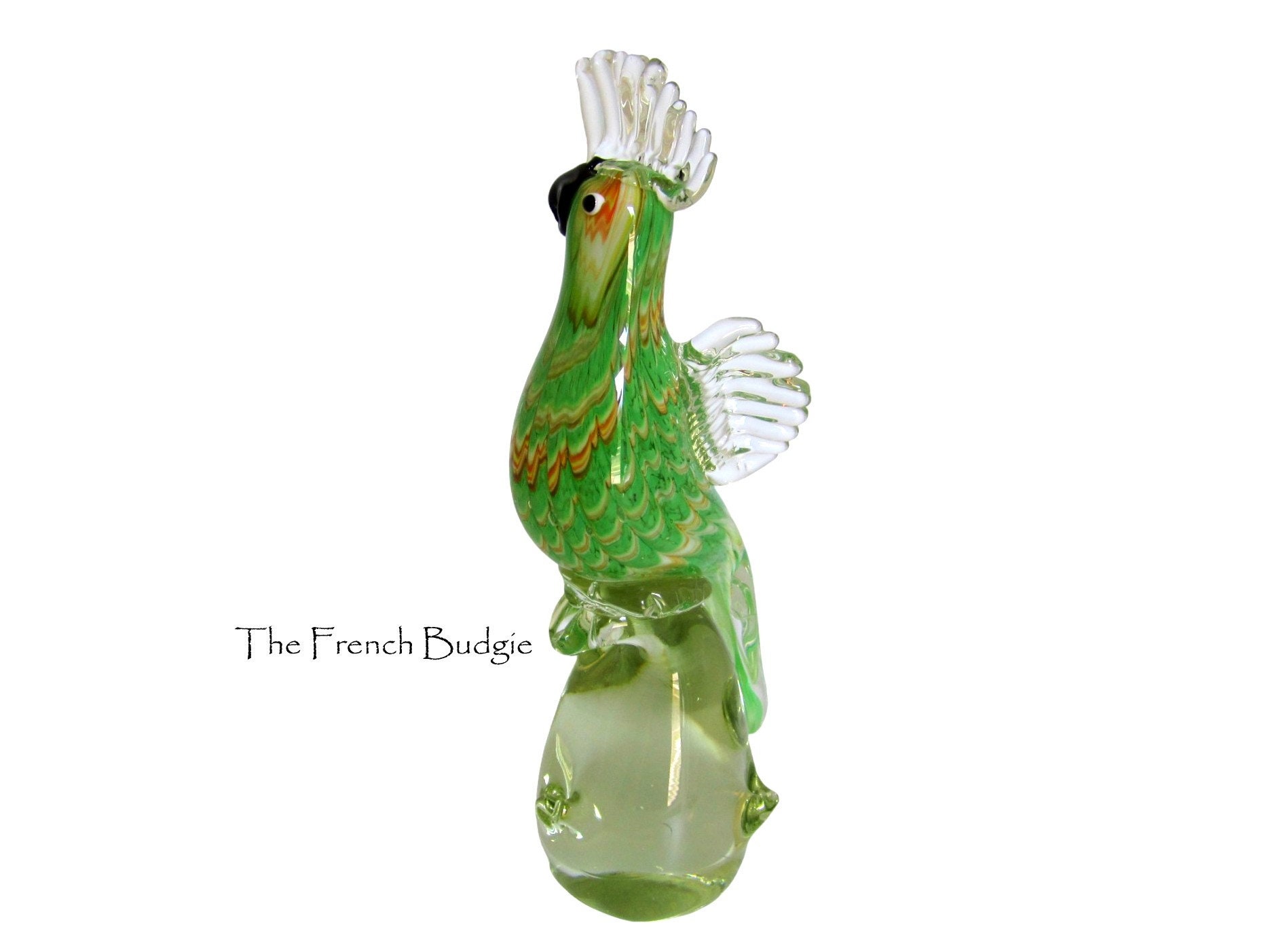 楽しいアートガラスの緑のオウムの鳥の置物 - Etsy 日本