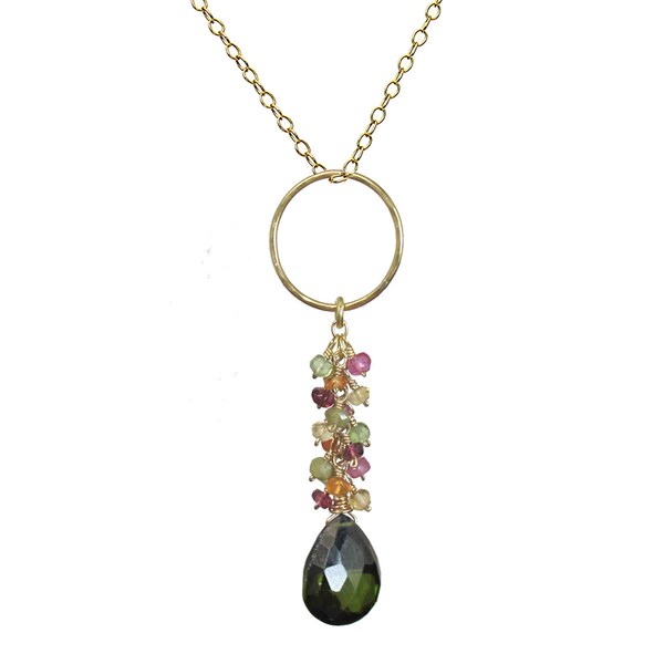 Olive cz with carnelian, citrine, ruby  Necklace 206