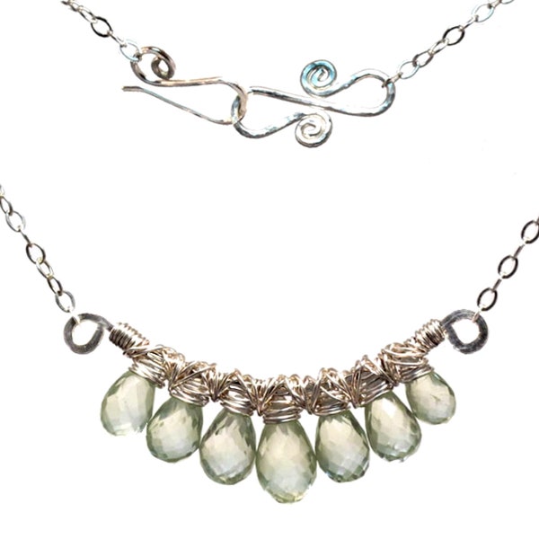 Green amethyst wrapped around frame Necklace 236